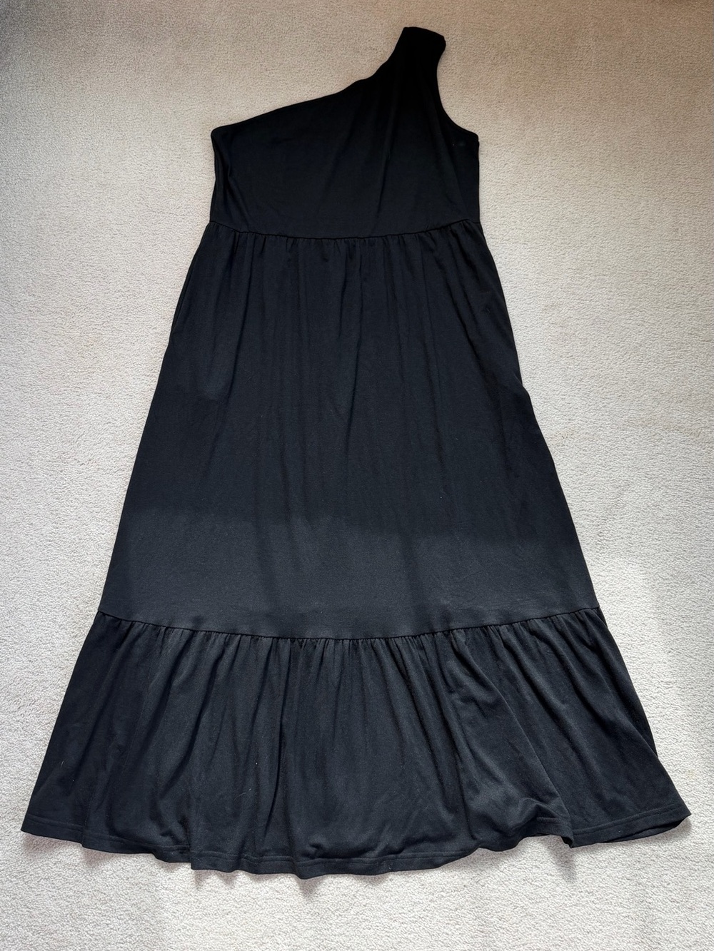 Zesica Black One Shoulder Maxi Dress Tiered Ruffle Stretch Size XL